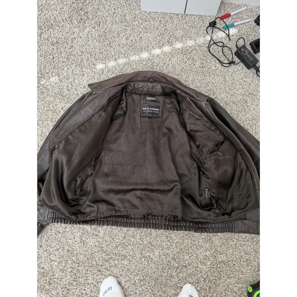 VTG Wilsons Leather Bomber Jacket Men's Large Thinsulate Lined Brown 80s AMAZING